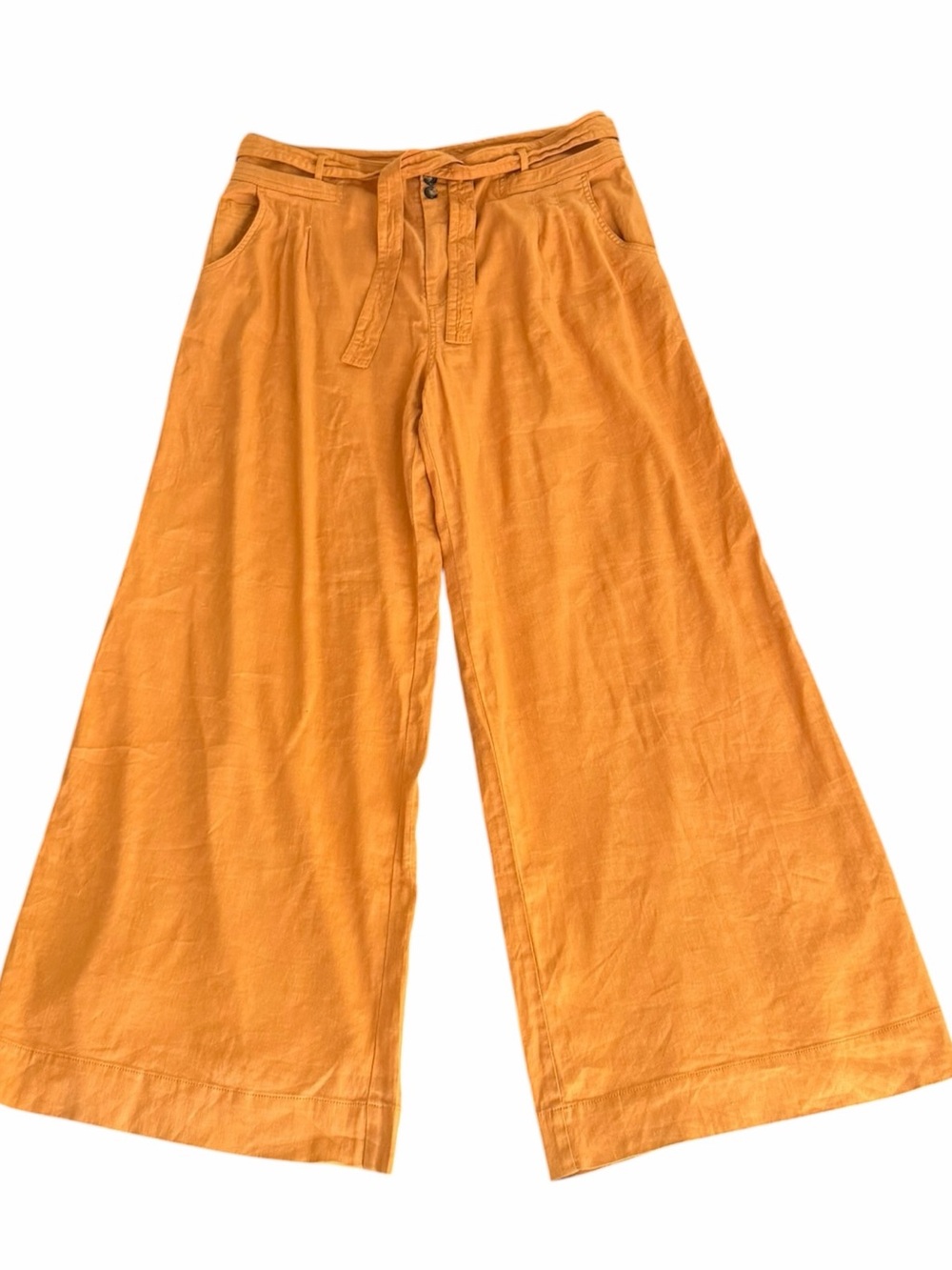 Anthropologie 16 Mustard Linen Blend Belted Wide Leg Pants